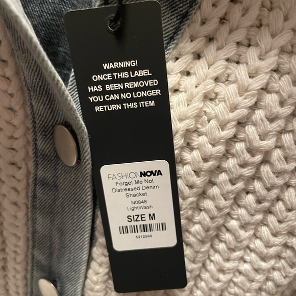 BRAND NEW W/ TAGS Fashion Nova Distressed Jean Jacket Sweater Size Medium - Picture 4 of 6
